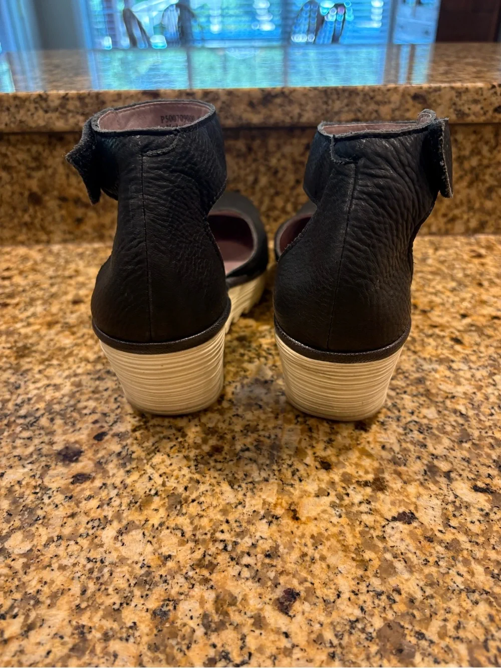 FLY LONDON YAND709FLY Black Ankle Strap Mary Jane Wedges Size 41 US 10